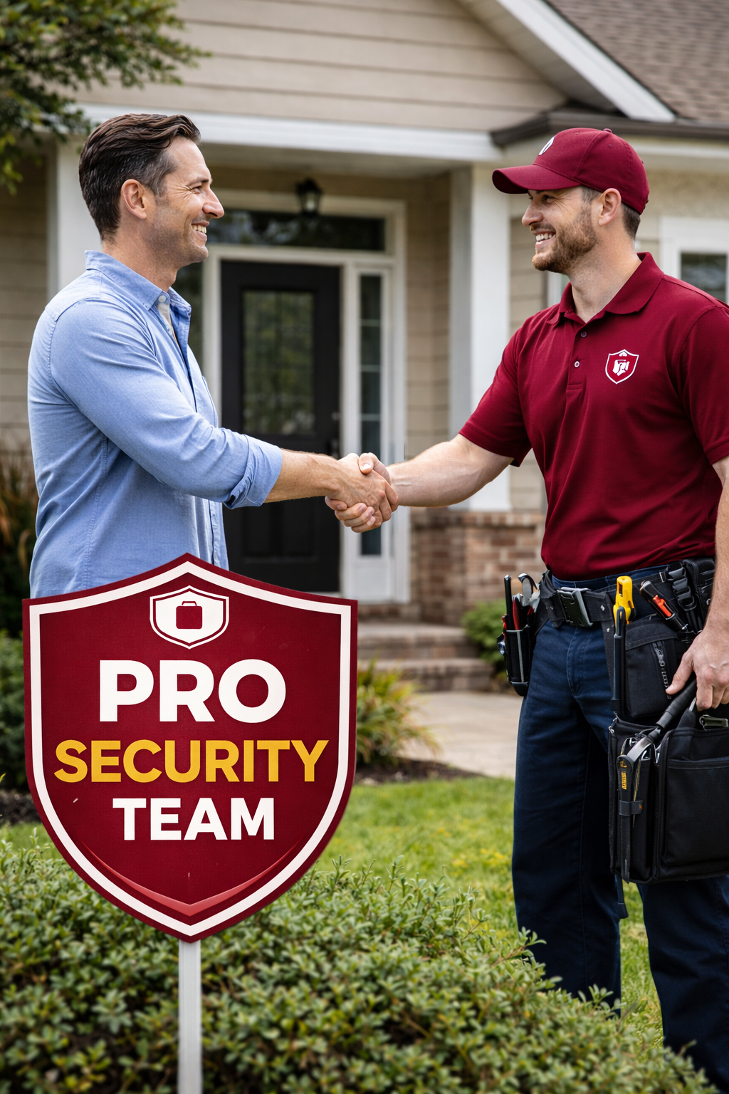 A Pro Security Team technician shaking the customer's hand